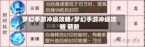 梦幻手游冲级攻略/梦幻手游冲级攻略 萌新