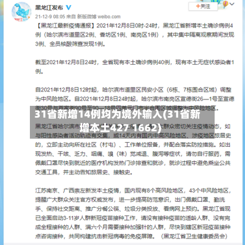 31省新增14例均为境外输入(31省新增本土427 1662)