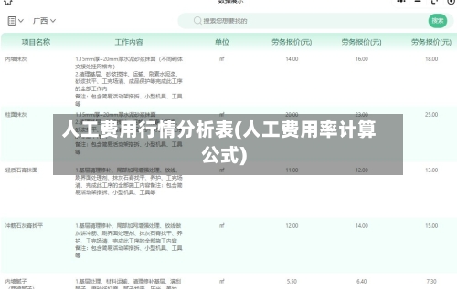 人工费用行情分析表(人工费用率计算公式)