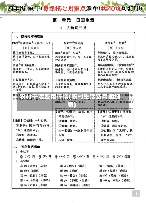 农村干活费用行情(农村生活费用明细表)