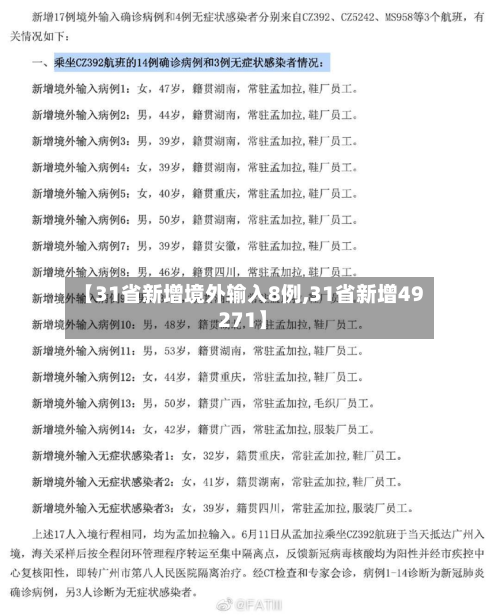 【31省新增境外输入8例,31省新增49 271】