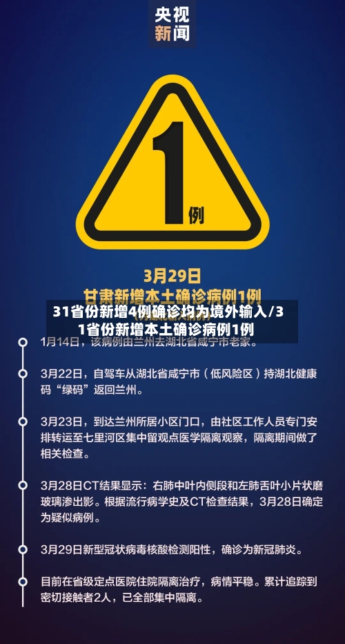 31省份新增4例确诊均为境外输入/31省份新增本土确诊病例1例