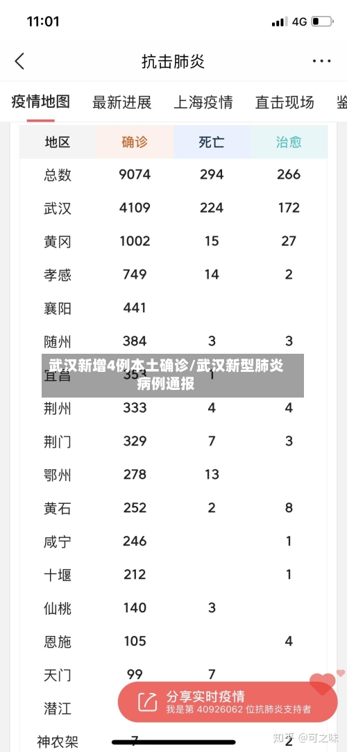 武汉新增4例本土确诊/武汉新型肺炎病例通报