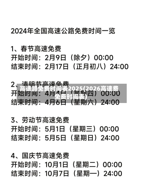 高速路免费时间表2025(2026高速费免费时间表)-第3张图片