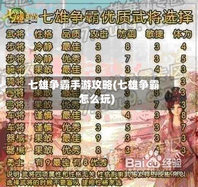 七雄争霸手游攻略(七雄争霸怎么玩)