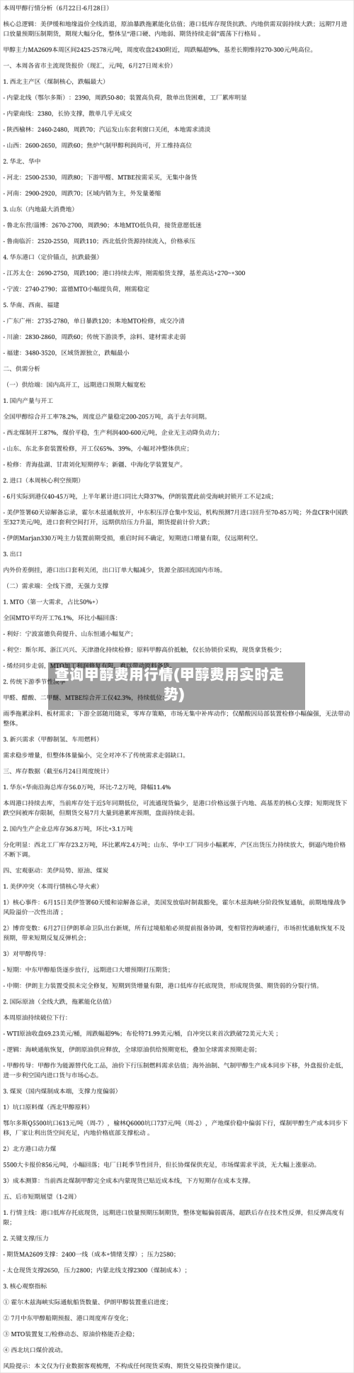 查询甲醇费用行情(甲醇费用实时走势)-第2张图片