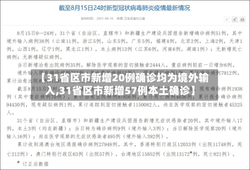 【31省区市新增20例确诊均为境外输入,31省区市新增57例本土确诊】
