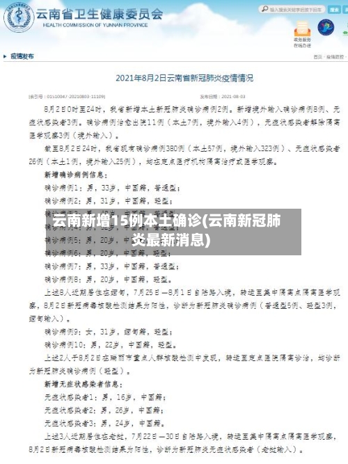 云南新增15例本土确诊(云南新冠肺炎最新消息)