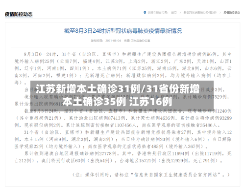 江苏新增本土确诊31例/31省份新增本土确诊35例 江苏16例