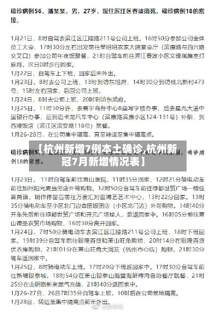 【杭州新增7例本土确诊,杭州新冠7月新增情况表】