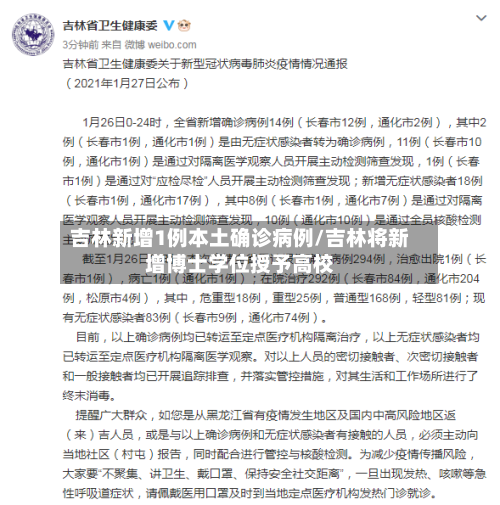 吉林新增1例本土确诊病例/吉林将新增博士学位授予高校
