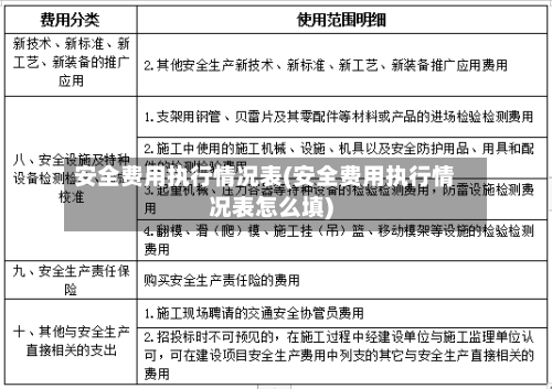 安全费用执行情况表(安全费用执行情况表怎么填)