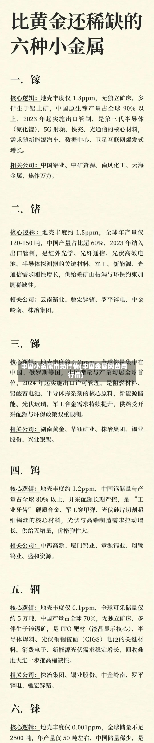 中国小金属市场行情(中国金属网费用行情)-第2张图片
