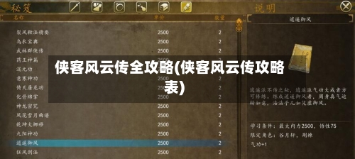 侠客风云传全攻略(侠客风云传攻略表)
