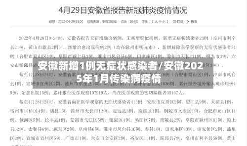安徽新增1例无症状感染者/安徽2025年1月传染病疫情
